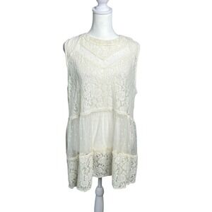 Umgee Ivory Lace Sleeveless Top Polka Dot Overlay Bohemian Festival XL‎